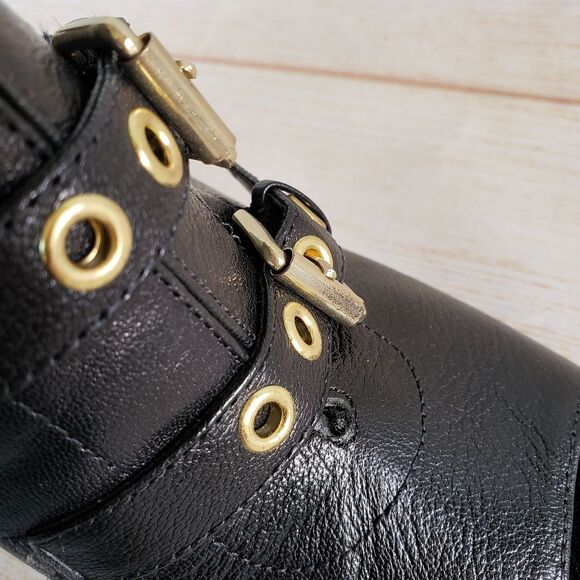 Nine West Leather Mohawkit Peep Toe Heeled Ankle Boots Booties Buckle Black 8M - Picture 10 of 16